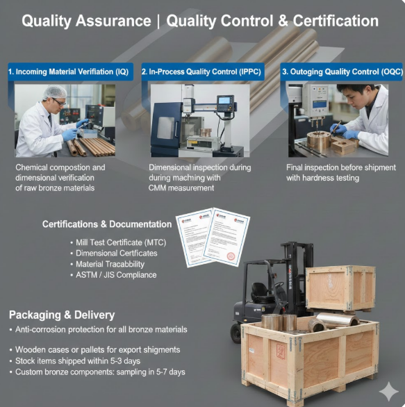 Dimensional inspection and export packaging of bronze materials
